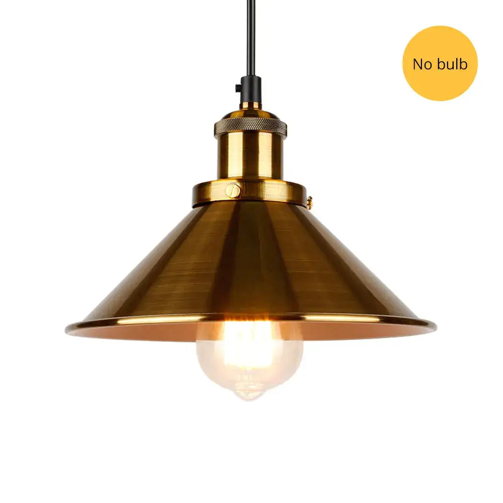 Industrial vintage chandelier brass pendant light with conical shade and exposed edison bulb for living room decorbites