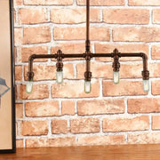DecorBites vintage bronze industrial-style island hanging light with brass pipes and four clear bulbs for coffee shop ceiling