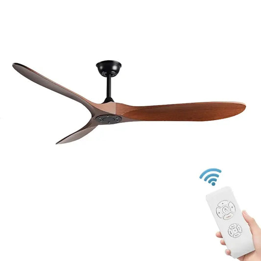 Modern ceiling fan with three dark brown wooden blades and black hub by decorbites industrial vintage for living room decor
