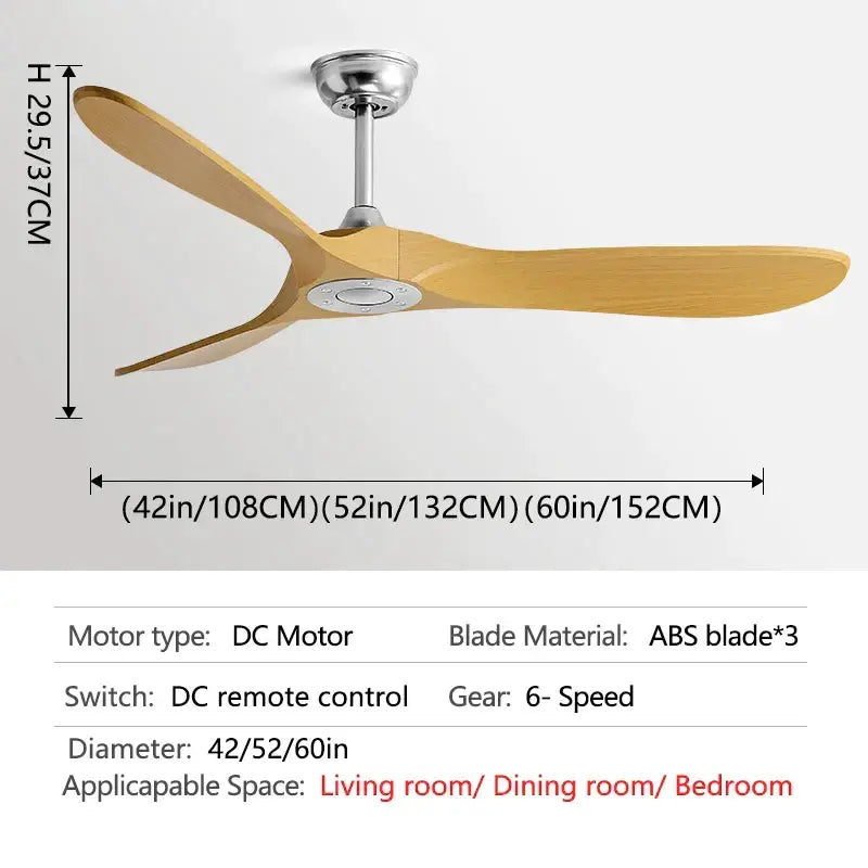 Modern ceiling fan with three light wood abs blades and silver motor housing for decorbites industrial vintage ceiling decor