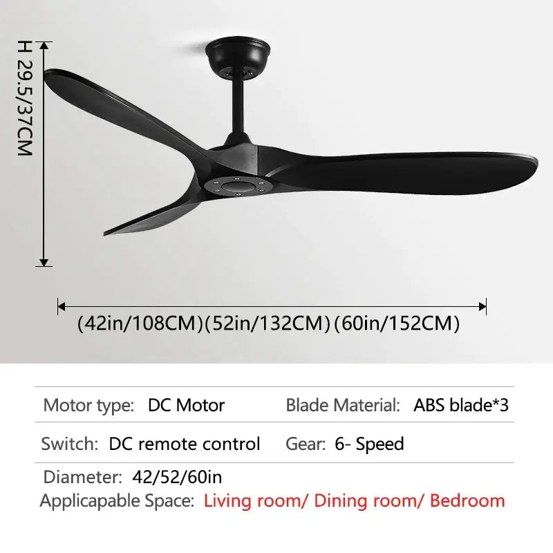 Black ceiling fan with sleek abs blades, decorbites industrial vintage ceiling design for living room decor