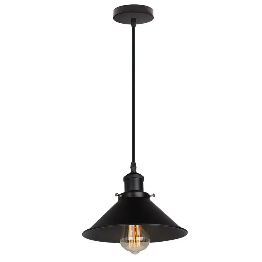 Industrial vintage chandelier black brass 4 light pendant light with conical shade and exposed filament bulb for dining room