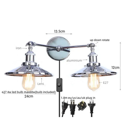 Industrial vintage double chrome wall light with adjustable arms and vintage edison bulbs for decorbites industrial vintage decor
