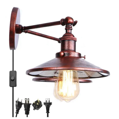 Industrial vintage double copper wall light with distressed finish exposed edison bulb and multiple plug adapters