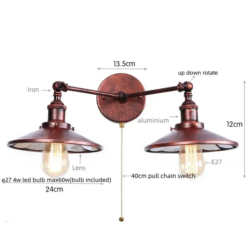 Rustic copper-finished industrial vintage double wall light with adjustable arms and edison bulbs for bedroom reading decorbites industrial vintage