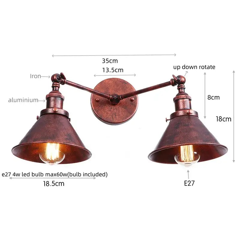 Industrial vintage gold brass wall light with copper finish double arm sconce featuring adjustable arms and vintage edison bulbs decorbites industrial vintage
