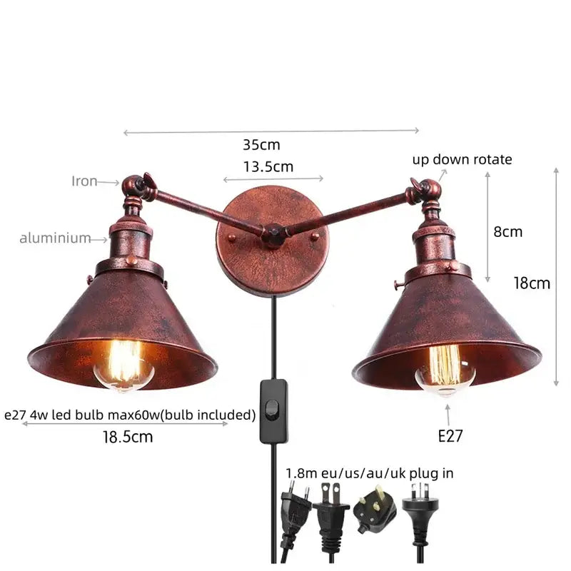 Industrial vintage gold brass wall light with copper finish double arm sconce featuring vintage edison bulbs decorbites industrial vintage