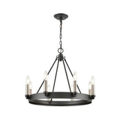 Black wrought iron industrial vintage iron 8 light chandelier pendant lights with candle-style bulbs for kitchen decorbites