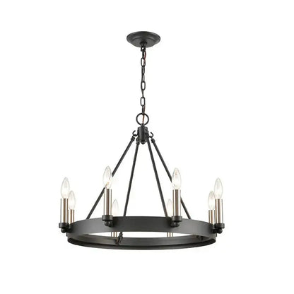Black wrought iron industrial vintage iron 8 light chandelier pendant lights with candle-style bulbs for kitchen decorbites