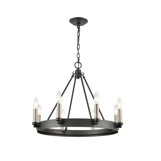 Black wrought iron industrial vintage iron 8 light chandelier pendant lights with candle-style bulbs for kitchen decorbites