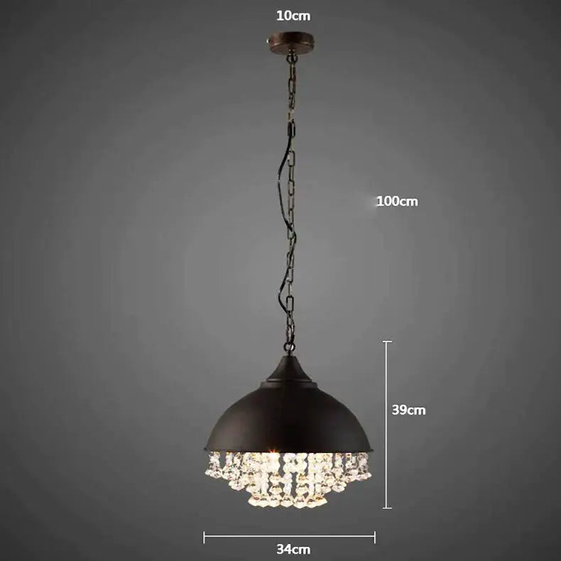 Black metal dome pendant light with dangling crystal beads industrial vintage iron decorbites pendant light