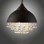 Black metal dome pendant light with dangling crystal chandelier accents for decorbites industrial vintage iron decor