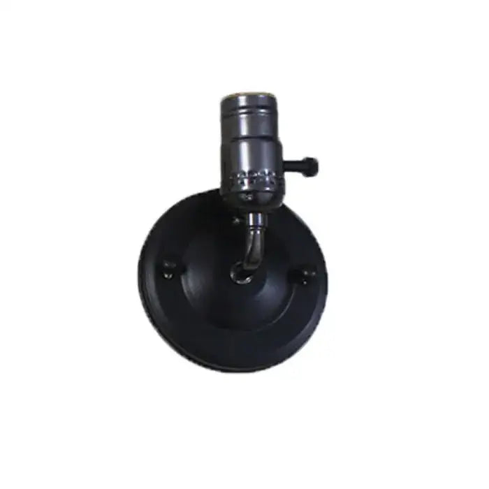 Black metal wall sconce lamp with cylindrical socket and circular base in industrial vintage multi color bedroom set of 4