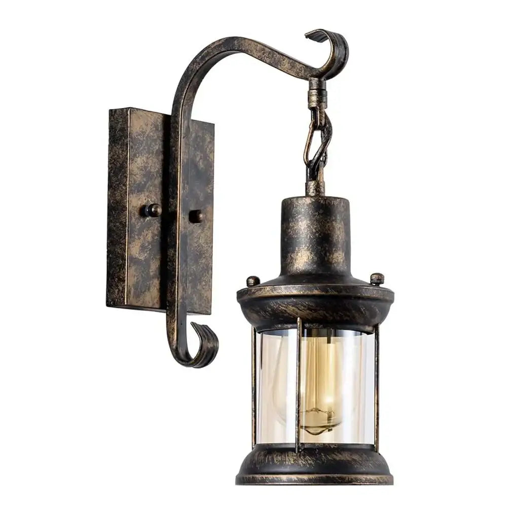 Antique bronze industrial vintage wall light with clear glass panels and visible filament bulb for bedroom decorbites fixture