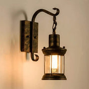 Antique bronze decorbites industrial vintage wall light wrought iron sconce with clear glass lantern and filament bulb