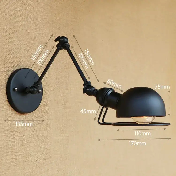 Black industrial vintage wall sconce with matte finish and adjustable articulated arms for bedroom decorbites industrial vintage