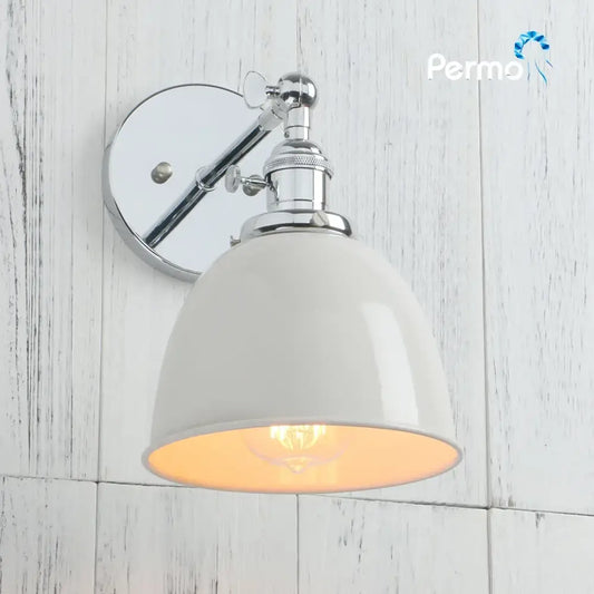 Chrome finished industrial vintage wall sconce lights with matte off-white ceramic shade for decorbites industrial vintage wall decor