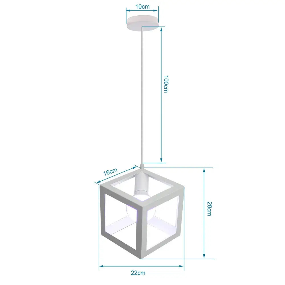 White cube-shaped pendant lights with transparent glass panels and industrial vintage metal cage decorbites industrial vintage design