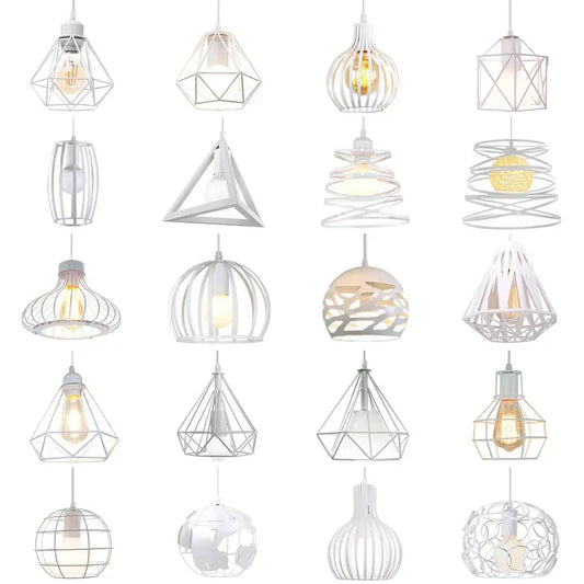Industrial vintage white wrought cage pendant light with exposed filament bulbs for living room decorbites industrial vintage