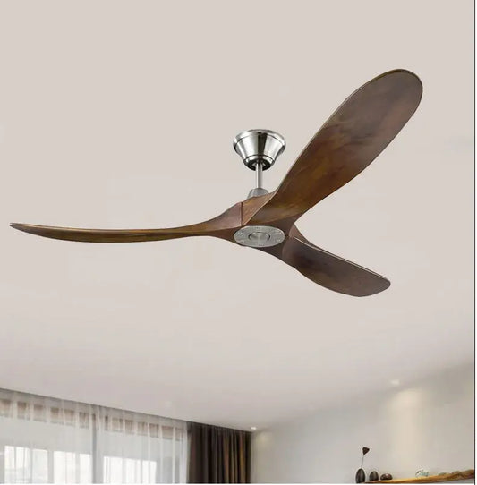 Modern industrial vintage wooden ceiling fan with three dark brown blades and brushed nickel finish decorbites industrial vintage