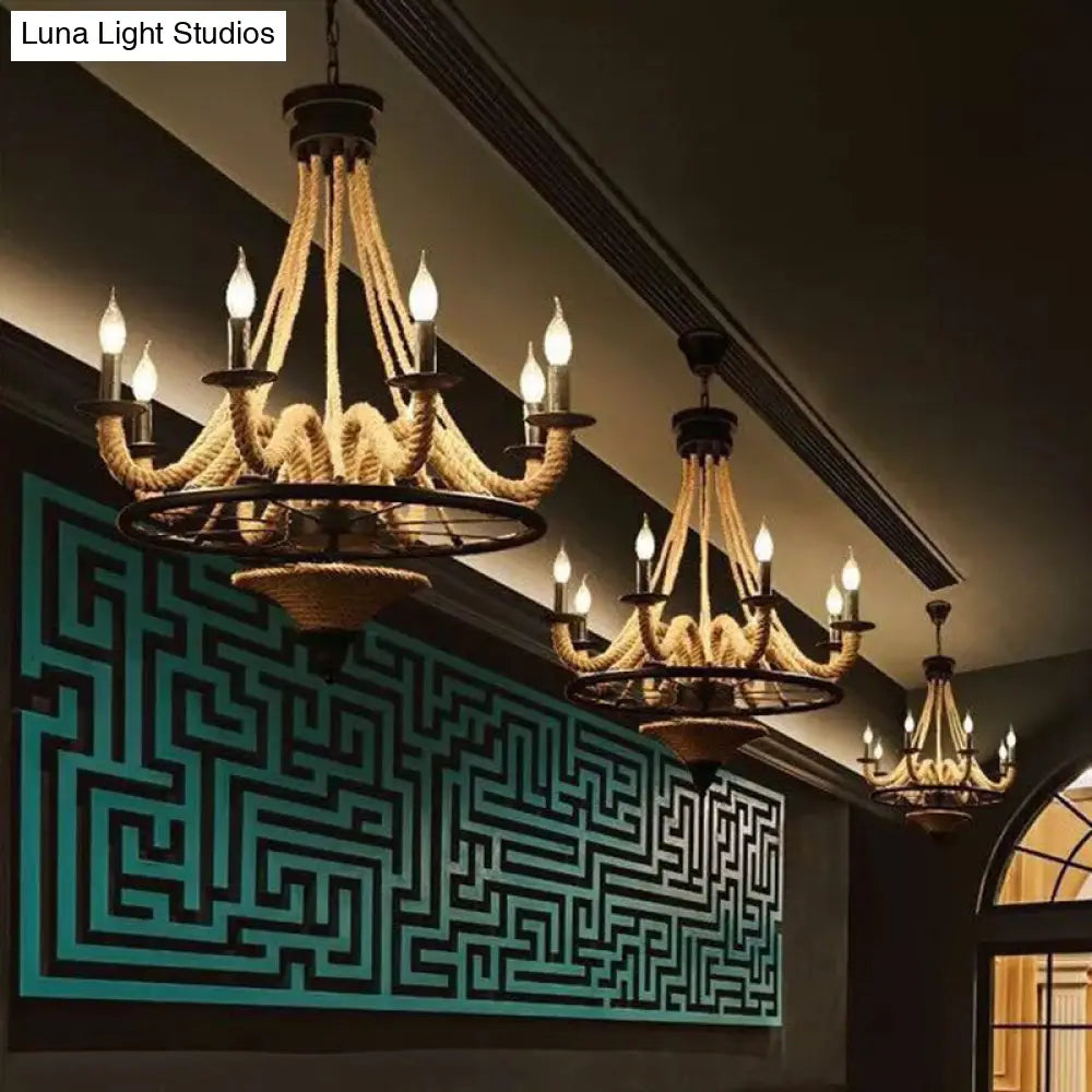 Industrial Wagon Wheel Chandelier with Adjustable Chain for Restaurant Ceiling