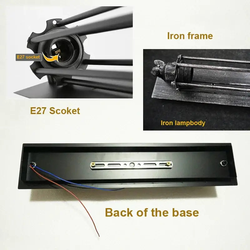 Black iron frame industrial wall lamp with e27 socket and sleek rectangular base for decorbites industrial wall decor