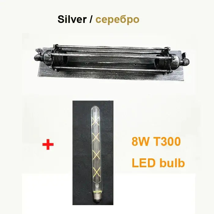 Silver industrial wall lamp with vintage design and 8w t300 led bulb for decorbites industrial wall bedroom decor