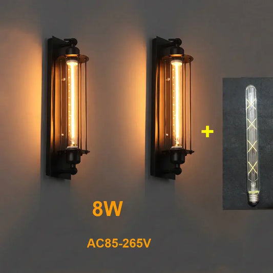 Industrial wall lamp black metal frame with clear glass and 8w edison filament bulb for bedroom decorbites industrial wall