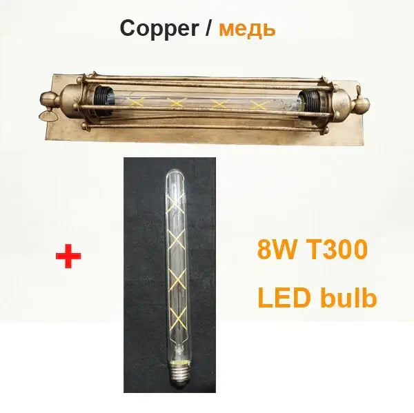 Vintage-style copper industrial wall lamp with clear glass tube and gold filament paired with 8w led bulb for bedroom decorbites industrial wall lamp