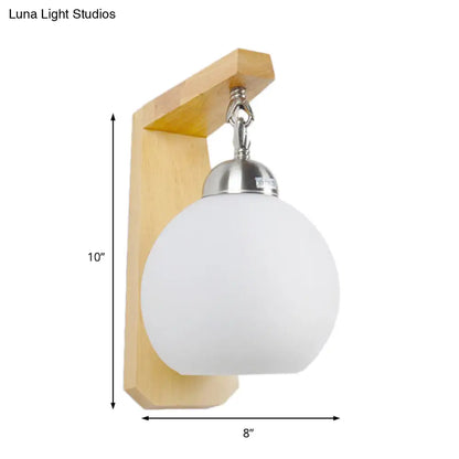 DecorBites™ DecorBites™ Industrial Wall Sconce with Opal Glass Globe Shade and Wood Backplate - Bedroom Lighting Fixture