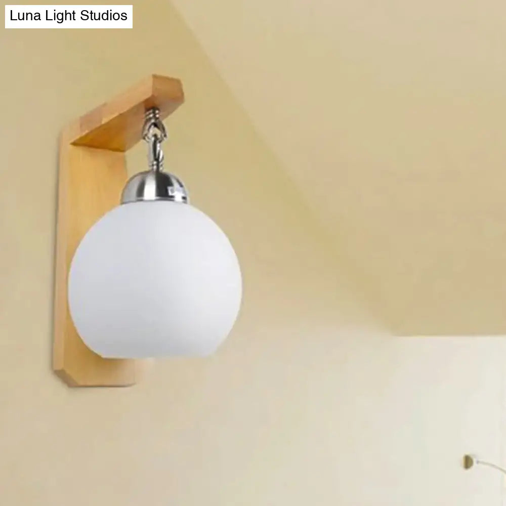 DecorBites™ DecorBites™ Industrial Wall Sconce with Opal Glass Globe Shade and Wood Backplate - Bedroom Lighting Fixture