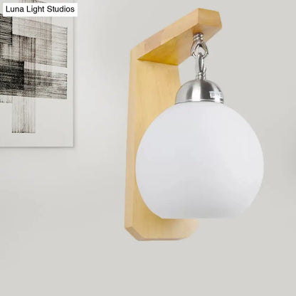 DecorBites™ DecorBites™ Industrial Wall Sconce with Opal Glass Globe Shade and Wood Backplate - Bedroom Lighting Fixture
