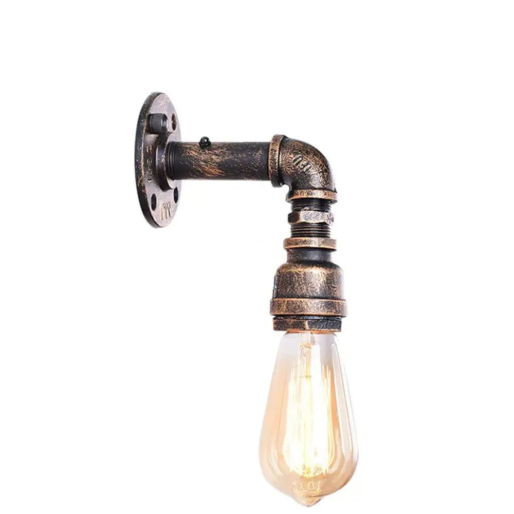 Industrial water pipe wall sconce with rustic dark bronze fittings and illuminated vintage edison bulb by decorbites industrial water