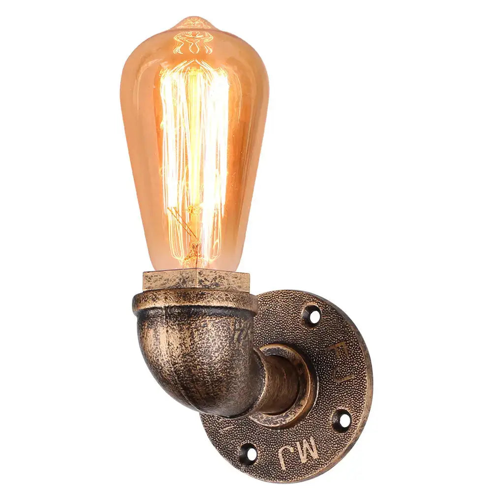 Industrial water pipe wall sconce kitchen light in black and brass with warm amber filament bulb by decorbites industrial water