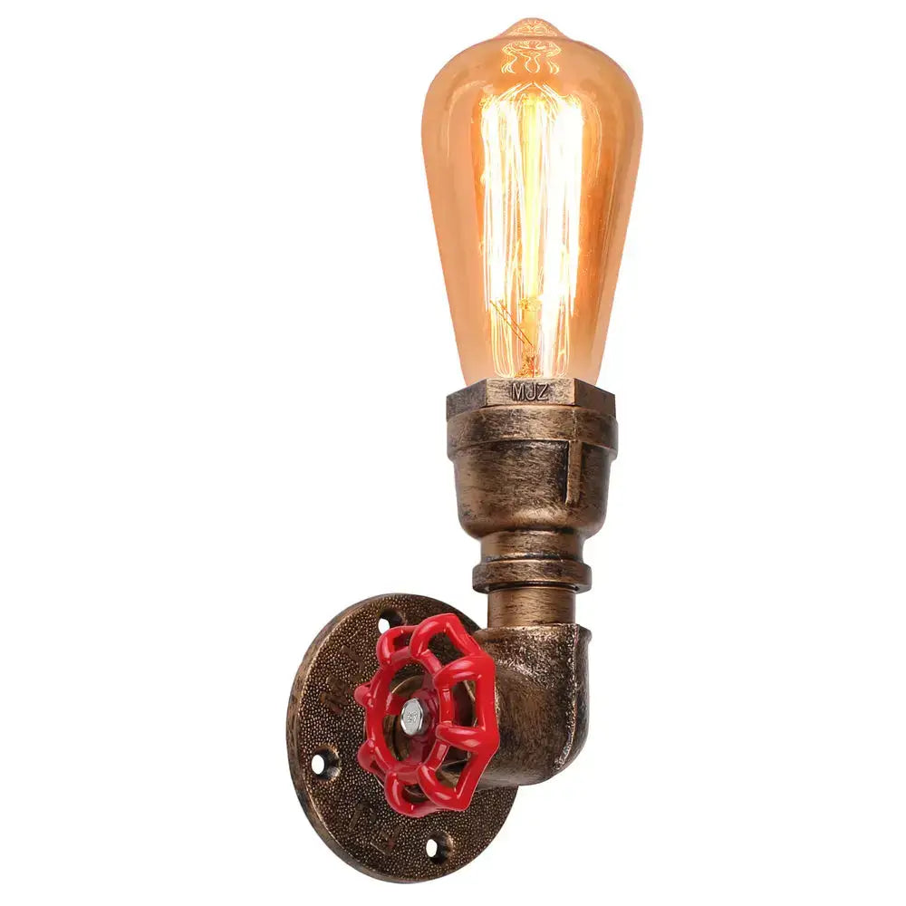 Industrial water pipe wall sconce with brass-finished pipe and glowing amber edison bulb for kitchen decorbites industrial water