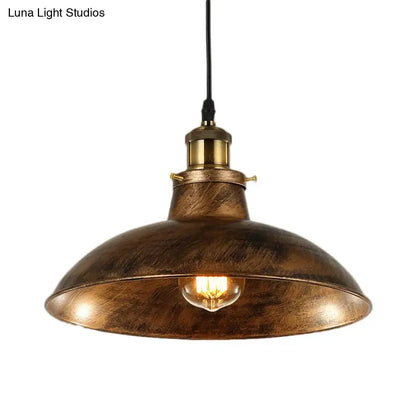 Decorbites wrought iron dome industrial pendant light in weathered brass with warm led incandescent bulb 110v-120v 220v-240v