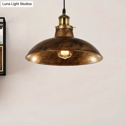 Vintage-style decorbites wrought iron dome pendant light in weathered brass with exposed edison bulb 110v-120v compatible