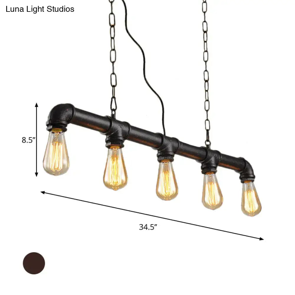 DecorBites vintage metallic 5-light indoor island light fixture with exposed bulbs and weathered copper finish