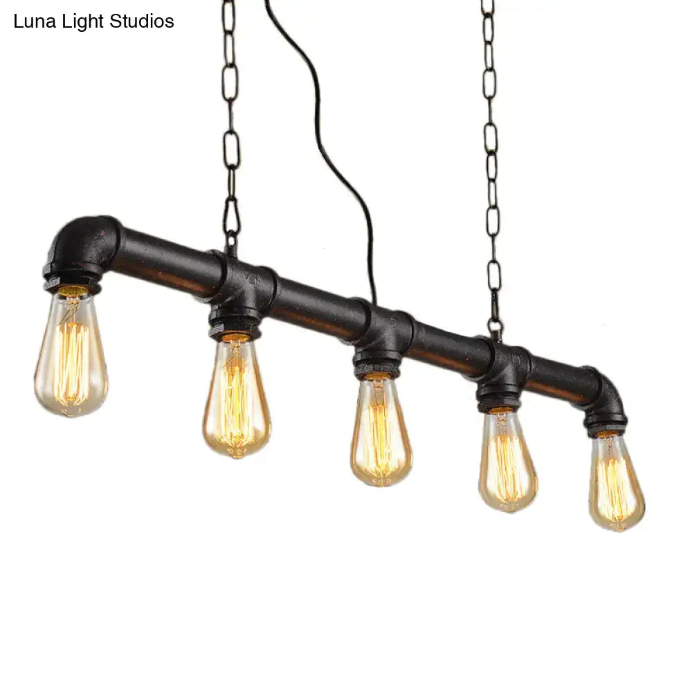 Decorbites vintage metallic 5-light indoor island light fixture with weathered copper finish and exposed bulbs