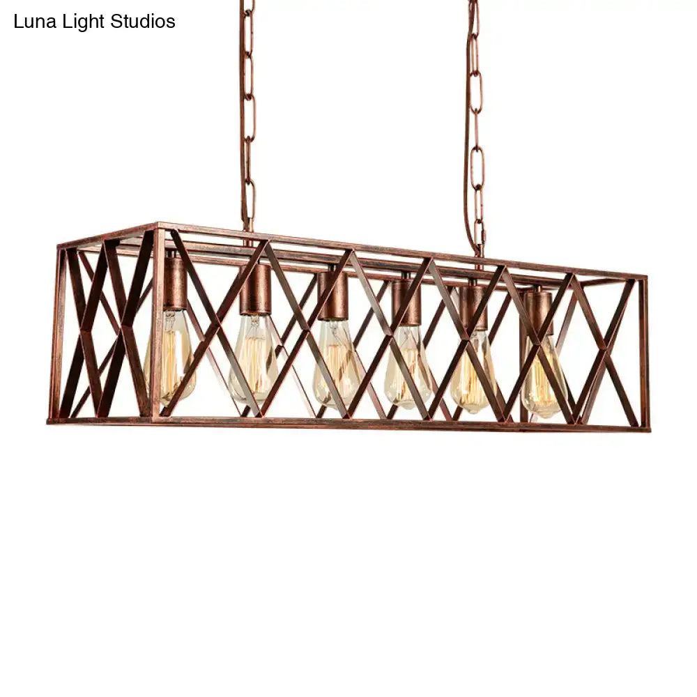 Decorbites™ industrial 6-light metal cross pendant light with weathered copper finish and five edison bulbs
