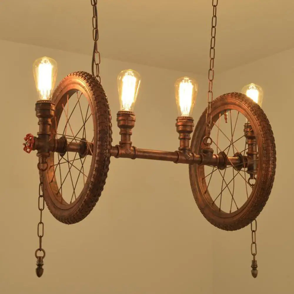 DecorBites™ Industrial Weathered Copper Wheel 4-Bulb Hanging Light Kit for Dining Room Island