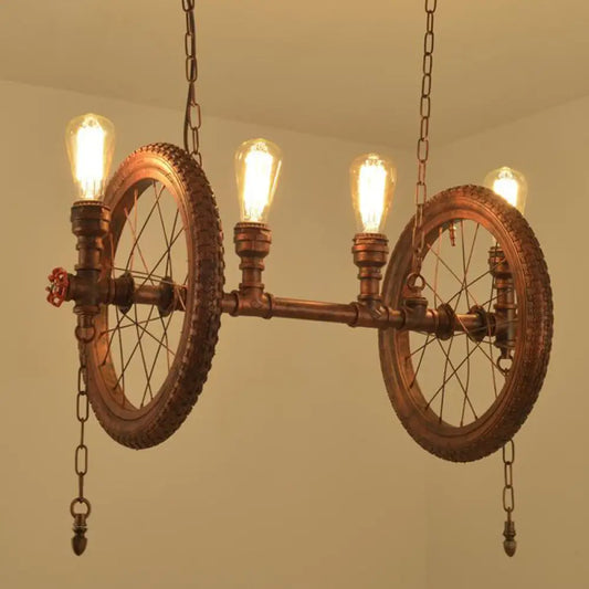 DecorBites™ Industrial Weathered Copper Wheel 4-Bulb Hanging Light Kit for Dining Room Island