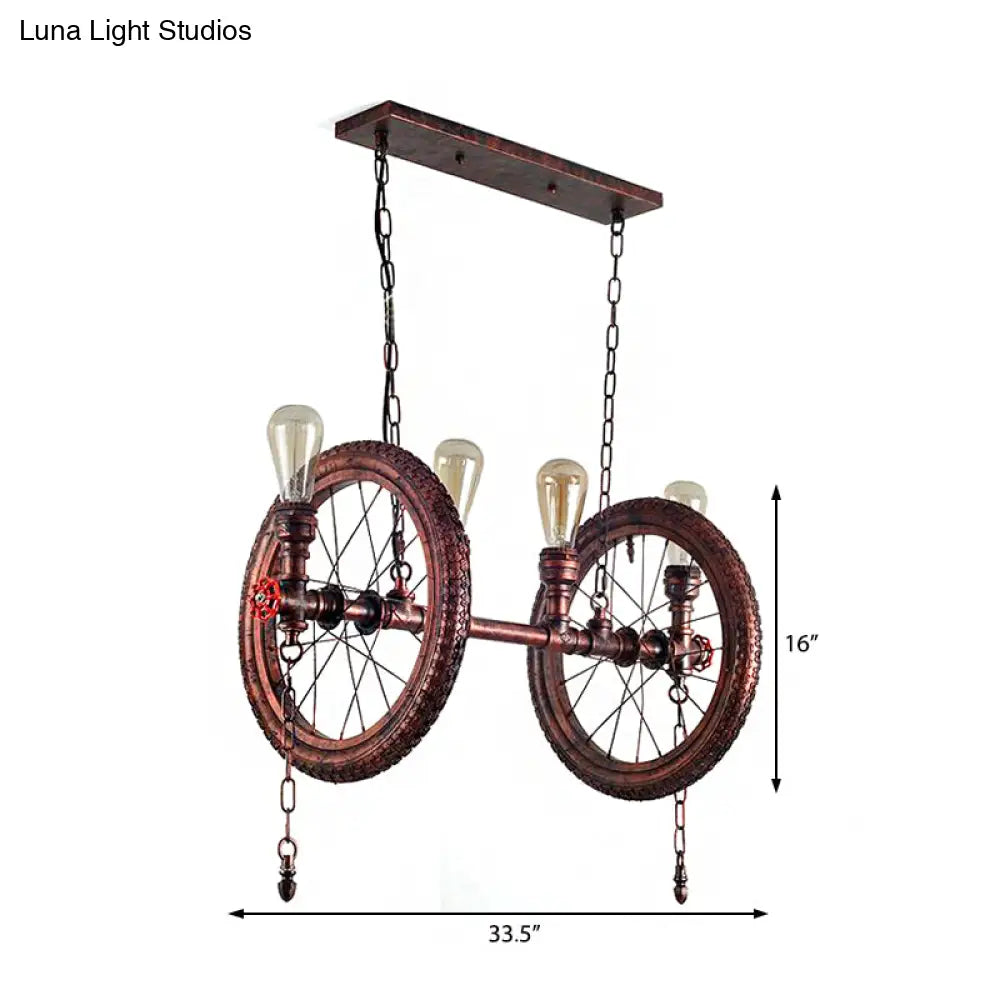 DecorBites™ Industrial Weathered Copper Wheel 4-Bulb Hanging Light Kit for Dining Room Island
