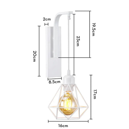 White geometric cage pendant wall sconce with warm bulb industrial led wall decorbites industrial led lighting