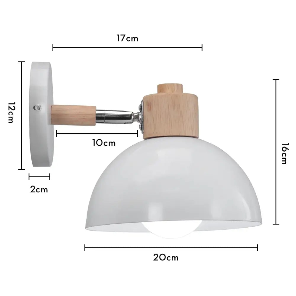 Industrial white and brass wall sconce with white dome shade wooden joint and metallic arm for decorbites industrial led lighting