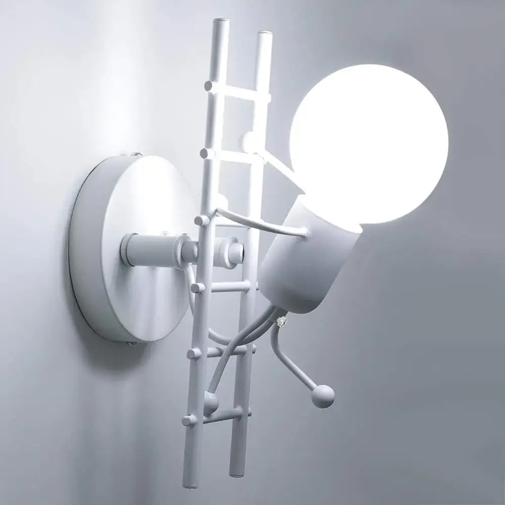 Industrial white and brass wall sconce with spherical bulb featuring decorbites industrial led design for bedroom lighting