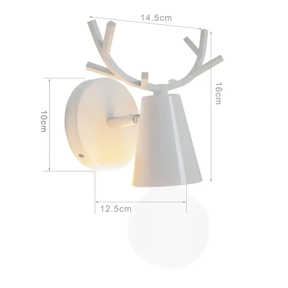 Industrial white and brass white deer head wall sconce with antler design and conical light for bedroom decorbites industrial led
