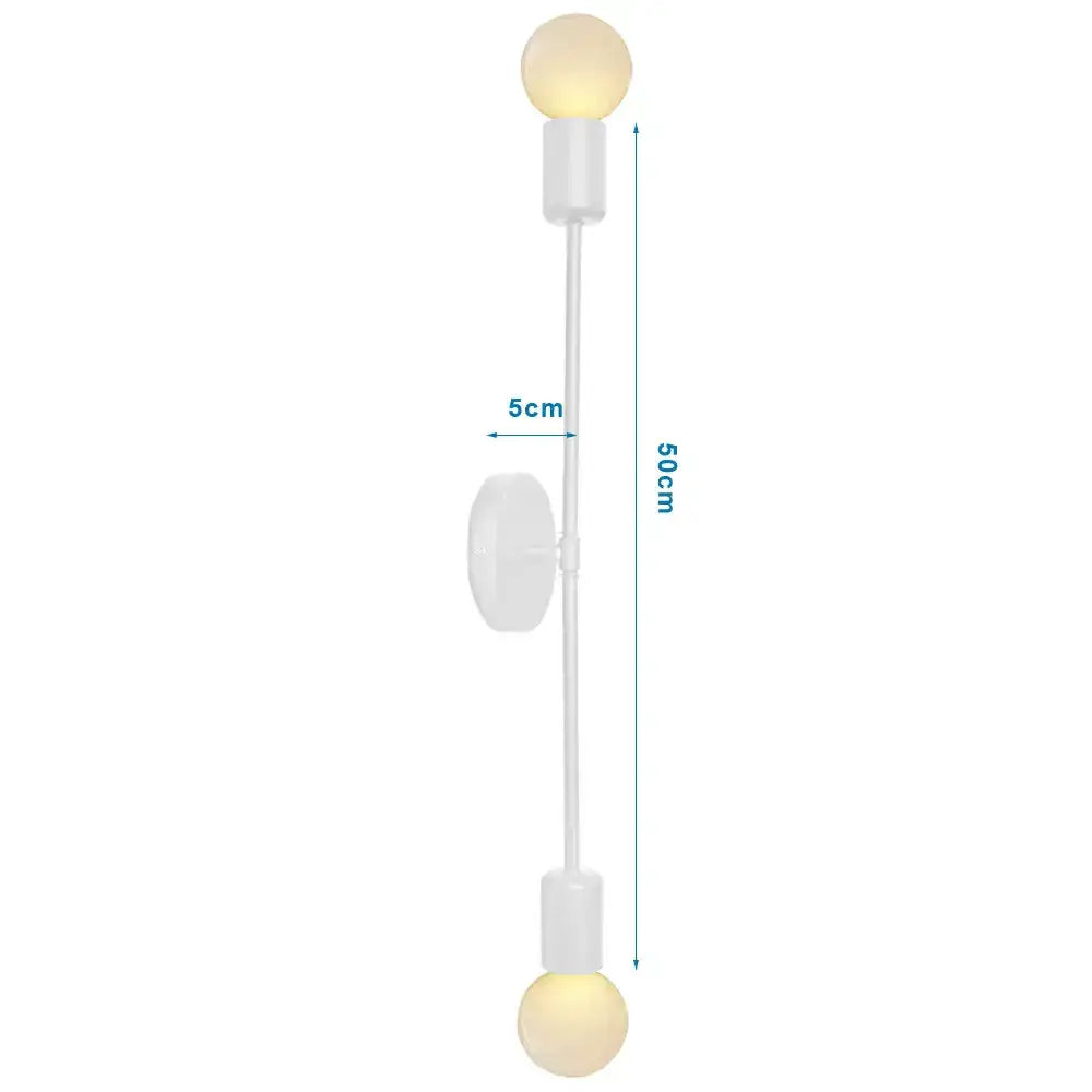 White double-ended industrial led wall sconce with brass rod and two globe bulbs for bedroom decorbites industrial led lighting