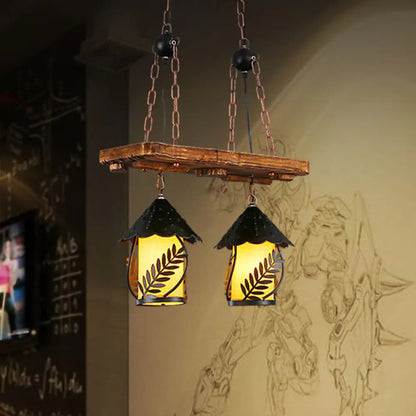 DecorBites™ Industrial White/Clear Wood Hanging Pendant Light - 2/3 Lights Lantern Island Lighting for Restaurant