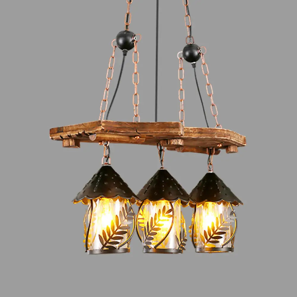 DecorBites™ Industrial White/Clear Wood Hanging Pendant Light - 2/3 Lights Lantern Island Lighting for Restaurant